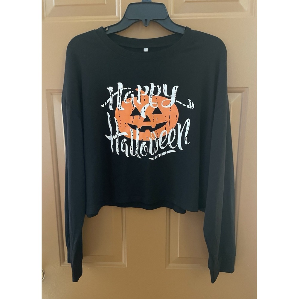 Women's Long Sleeve Happy Halloween Cropped Shirt Size XXL New Without Tags